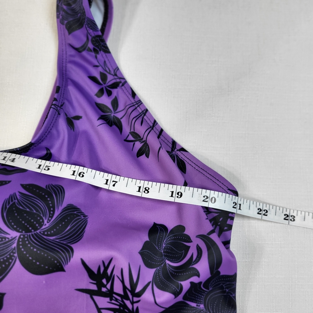Swimsuits For All Aquabelle Tankini TOP Womens Size 20 Purple Black Floral NWT - Picture 6 of 14